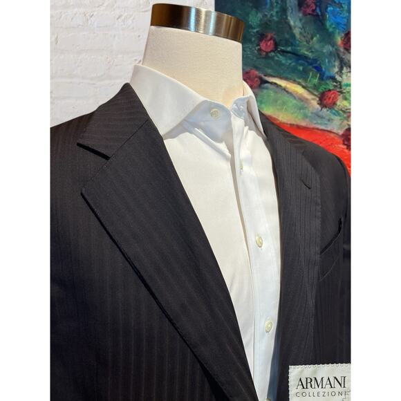 Armani Collezioni Mens 46L 39x31 Brown Black Stripe Designer Luxury Suit - Picture 4 of 16